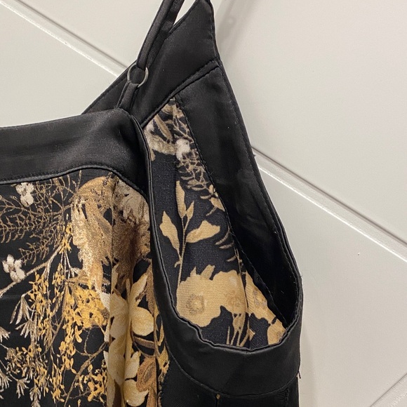 Black Satin Camisole Gold Floral Print Tank Top Luxe Y2K Sz S/M - Picture 10 of 11